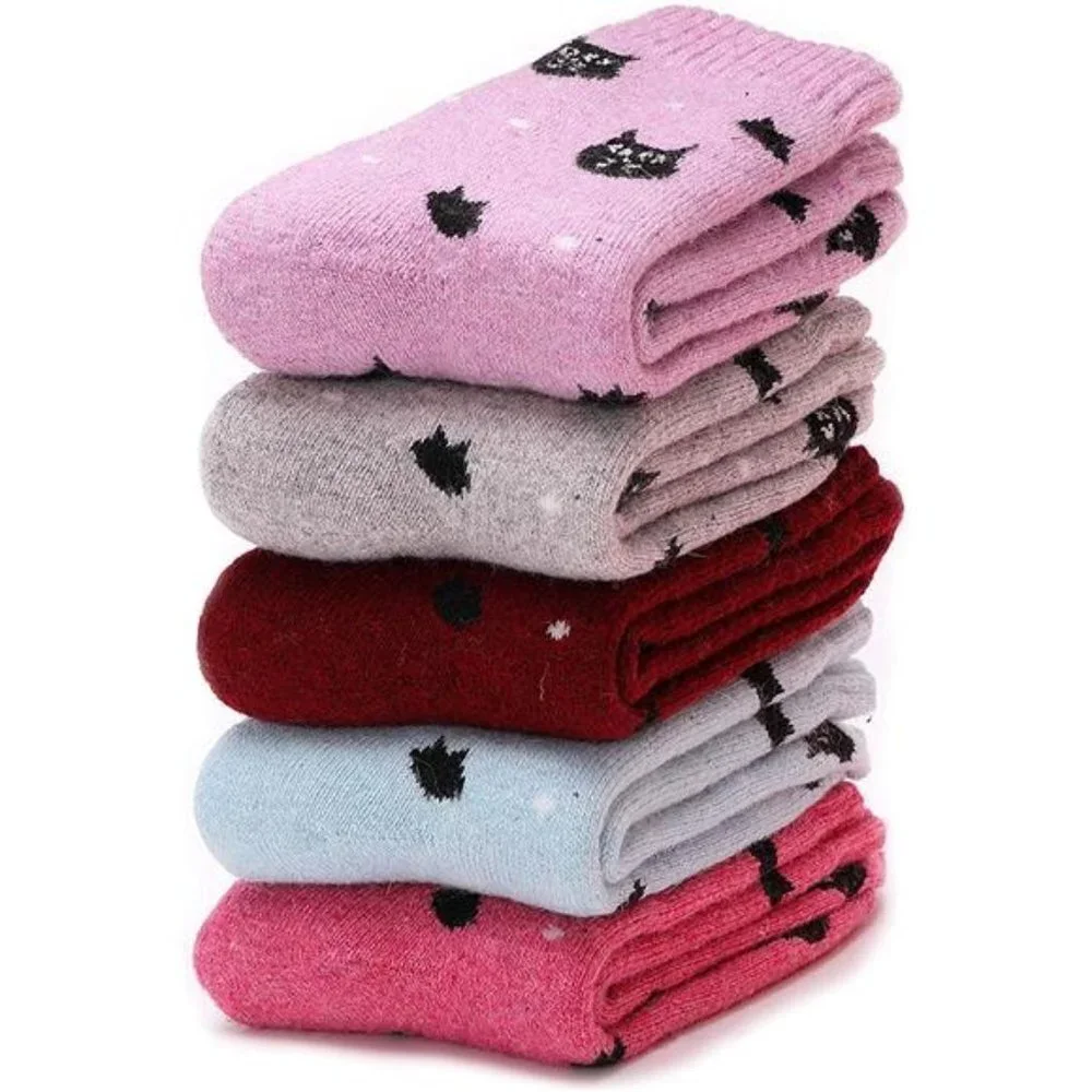 5 Pack Women's Wool Socks Thick Thermal Cozy Cabin Crew Socks